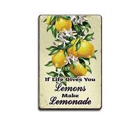 GLOBLELAND Cartel de metal vintage de frutas de limón, cartel de lata con texto en inglés «Make Lemonade», carteles decorativos de pared de metal