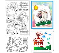 GLOBLELAND Divertidas ovejas de dibujos animados sellos transparentes troquelados plantillas de pintura de PET para el diseño de tarjetas palabras sellos de silicona animales ovejas troquelado