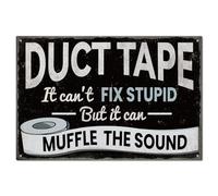 GLOBLELAND "DUCT TAPEF" Panel de Metal Vintage Negro y Blanco para Oficina Panel de Metal Divertido "No Puede Arreglar la Estupidez" Decoración Mural para Casa Granja Bar Café Club