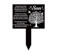 GLOBLELAND Estaca rectangular de jardín con árbol y pájaro, placa conmemorativa con textos para el hijo, estaca acrílica con bendición de corazón "Ich denke Jeden Tag An Dich" para jardín tumba o