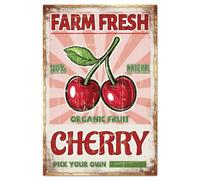 Globleland "Farm Fresh Cherry" Placa de metal vintage con diseño de cereza 30x20cm/12x8pulg Arte póster decorativo para tienda, supermercado, bar, club, restaurante, cafetería, mercado de verduras