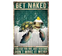 GLOBLELAND "Get Naked Unless You are Just Visiting Don't Make it Weird" Placa de Metal Vintage Letrero de Estaño Retro Tortuga Marina Metálica Decorativa de Pared Pintura de Estaño para Baño 30x20cm