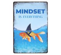 GLOBLELAND Goldfish Shark - Cartel de metal vintage con texto en inglés "Mindset is Everything" (La mentalidad es todo), letreros decorativos de metal para pared, 8 x 12 pulgadas, para decoración del