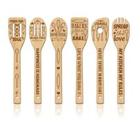 GLOBLELAND Juego de 6 cucharas de madera con citas de cocina, con texto de bambú, utensilios de cocina grabados de madera, juego de espátulas de cocina para cocina, regalo de inauguración de la casa