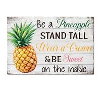 GLOBLELAND Letrero de estaño con texto en inglés "Be A Pineapple Stand Tall", letrero de metal de piña, letrero vintage de frutas de 12 x 8 pulgadas, divertido letrero de lata para decoración de pared