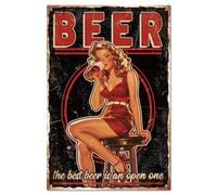 GLOBLELAND Letrero de Hojalata Metálico Vintage de Pin Up Lady 20×30 cm Letrero Retro Divertido de Cerveza para Puerta de Habitación Cueva Letreros de Arte Placa Póster Decoración de Pared para Casa