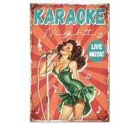 GLOBLELAND Letrero de Karaoke de Lata, Letrero de Metal Pin Up de Mujeres, Letrero de Música de Lata Vintage, Decoración de Pared, Pintura de Lata, Letreros de Lata, 30×20 cm para Decoración de Hogar