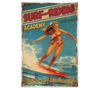 GLOBLELAND letrero de metal vintage 8 x 12 pulgadas con texto en inglés 'Pin Up' y 'Sea Surf', estilo retro, divertido para puerta de habitación o cueva