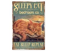 GLOBLELAND Letrero de metal vintage con diseño de gato durmiendo, placa de arte divertida, decoración de pared, pintura de 8 x 12 pulgadas para decoración del hogar, bar, cafetería, club