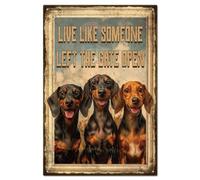 GLOBLELAND Letrero de metal vintage con diseño de perro salchicha de 8 x 12 pulgadas, diseño retro con texto en inglés "Let The Gate Open", letrero para puerta de habitación, pintura artística, póster