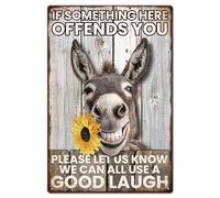 GLOBLELAND Letrero de metal vintage de burro de 12 x 8 pulgadas con el texto en inglés "If Something HEAE OFFENDS YOU, Please Let US KNOW", póster de metal para decoración de pared, letrero retro para