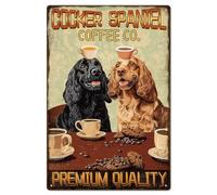GLOBLELAND Letrero de perro de café en metal, cartel de lata 20,32x30,48 cm "Cocker Spaniel Coffee Co." Pintura clásica, carteles de lata, póster de pared, placa para cocina, barra de café, sala de