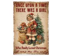 GLOBLELAND Letrero Hojalata Navidad Dama Árbol Navideño 12x8 pulgadas Había una vez una señora que amaba la Navidad Decoración Divertida Pared