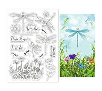 GLOBLELAND Libélula Lotivo Flores Sellos Transparentes Junta de Sello de Silicona Sellos Transparentes para la Fabricación de Tarjetas Decoración y Bricolaje Scrapbooking