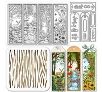 GLOBLELAND Magic Forest - Marcapáginas transparentes, plantillas de pintura PET para hacer tarjetas, etiquetas de flores, sello de silicona, fondo de grano de madera, plantillas de pintura PET para