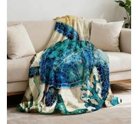 GLOBLELAND Manta retro de tortuga de 59 x 51 pulgadas, diseño de tortuga de mar y pradera marina, divertida manta con temática de animales de vida marina para el hogar, sofá, viajes, mujeres adultas