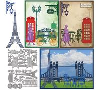 GLOBLELAND - Matrices de corte de arquitectura parisina, cortes de torre de Francia, de metal, cabinas telefónicas de lámparas, modelos de relieve para scrapbooking artesanías, fabricación de tarjetas