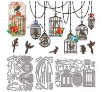 GLOBLELAND Moldes de corte para jaula de pájaros para bricolaje, plantillas de metal para scrapbooking, flores y hojas, moldes de corte para loros y pájaros para elaboración de tarjetas, estampado
