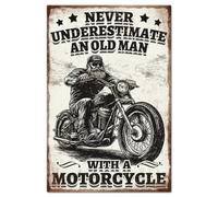 GLOBLELAND "NEVER UNDERESTIMATE AN OLD MAN" Placa de metal vintage con motocicleta de 12 x 8 pulgadas decoración de pared para el hogar, herramientas, bar, club, restaurante, cafetería