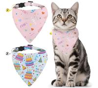 GLOBLELAND Paquete de 2 pañuelos para tartas de cumpleaños para mascotas con bandana extraíble y cintas de campana, collar ajustable para perro, estrellas, collar de amor, collares de gato, bufanda