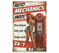 GLOBLELAND Pin Up - Letrero de estaño de metal para mujer, letrero de estaño de metal vintage para mecánicos de automóviles, decoración de pared, pintura de estaño, 8 x 12 pulgadas, para decoración