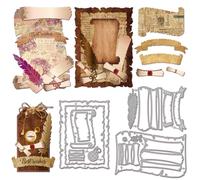 GLOBLELAND Plantillas de Corte de Bandera Vintage en Forma de Rollo para Scrapbooking, Cortes Metálicos con Bordes Serrillados y Motivos de Plumas y Brújulas para la Fabricación de Tarjetas