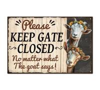 GLOBLELAND "Por favor, mantenga la puerta cerrada sin importar lo que digan las cabras" Divertido cartel de metal para decoración de rancho 30x20cm Vintage - Cartel de metal de cabra para decoración