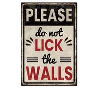 GLOBLELAND "Por favor, no lamas las paredes" Letrero de estaño de metal 20,3x30,5cm Advertencia divertida Pintura vintage Letreros de estaño Póster de pared Placa para decoración de pared de hogar