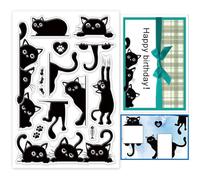 GLOBLELAND Sello de silicona de gato negro borde de gato sello transparente dibujos animados animal brújula sellos transparentes para tarjetas fabricación DIY scrapbooking manualidades