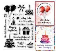 GLOBLELAND Sellos transparentes alemanes de feliz cumpleaños, para manualidades, álbumes de recortes, refranes, sello transparente de silicona alemana, sellos transparentes para hacer tarjetas,