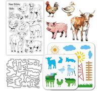 GLOBLELAND Sellos transparentes de animales de granja, plantillas de pintura PET para hacer tarjetas, gato, perro, oveja, cerdo, sello de silicona, troqueles de metal para saludos, plantillas de
