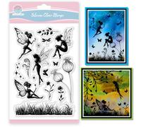 GLOBLELAND Sellos transparentes de hadas, silueta de flores silvestres y hierba, sello transparente de elfos primaverales, sellos transparentes para álbumes de recortes y tarjetas, álbum de fotos,