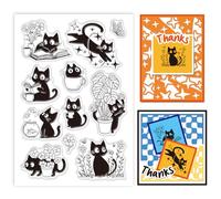 GLOBLELAND Sellos transparentes de silicona con diseño de gato negro, diseño de hojas, flores, peces, mariposas, sellos transparentes de dibujos animados para manualidades, álbumes de recortes,