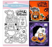 GLOBLELAND Sellos Transparentes de Silicona Gato y Calabaza Sellos de Halloween para Manualidades Scrapbooking y Tarjetas