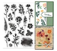 GLOBLELAND Sellos transparentes de silueta de plantas para bricolaje, álbumes de recortes, hojas, flores, silueta, sellos transparentes de silicona para hacer tarjetas, diario, decoración del hogar