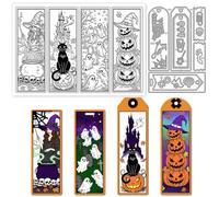 GLOBLELAND - Sellos transparentes para la marca de páginas de Halloween y recortes metálicos, diseño de gato negro fantasma matrices de corte de calabaza bruja para la creación de tarjetas de gofrado