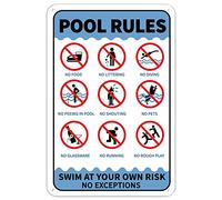 GLOBLELAND Señal de Advertencia de Aluminio con Texto Pool Rules Swim at Your Own Risk No Exceptions Señal 20x30 cm 0.9 mm, Protección UV e Impermeable