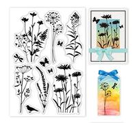 GLOBLELAND Tema de Silueta de la Planta Margarita Lavanda Sello Transparente Sello de Silicona Sellos Transparentes de Goma para Hacer Tarjetas DIY Decoración de Álbum de Recortes