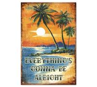 GLOBLELAND "Todo va a estar bien" Letrero de metal de palmera de playa 30x20cm/12x8pulg Arte de playa de verano Placa póster de decoración mural para vacaciones de verano en la playa, mar, cafetería