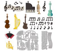 GLOBLELAND Troqueles de corte colgantes de instrumentos musicales para manualidades, álbumes de recortes, instrumentos musicales de metal, guitarra, violín, piano, troqueles de corte, notas, ukelele,