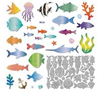GLOBLELAND Troqueles de corte de concha de pescado, coral para hacer tarjetas, estrellas de mar, algas, conchas y motivos marinos veraniegos, ideales para álbumes de recortes, manualidades de papel