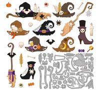 GLOBLELAND Troqueles De Corte De Sombrero De Bruja Botas De Escoba Troqueles De Corte De Metal De Calabaza Murciélago Troquelado Y Plantillas En Relieve Para Halloween Álbumes De Recortes