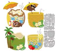 GLOBLELAND Troqueles de corte para bebidas de coco de verano para bricolaje Scrapbooking Frutas Flores Tortas Globos perezosos Recortes para la fabricación de tarjetas de gofrado Álbum de fotos