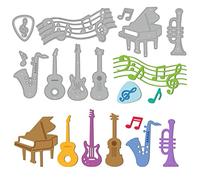 GLOBLELAND Troqueles de corte para instrumentos musicales, piano, guitarra, para amantes de la música, instrumentos occidentales, plantillas de grabado en relieve, plantilla para decoración de