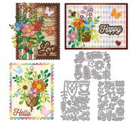 GLOBLELAND Troqueles de plantas colgantes en cestas para diseño de tarjetas, flores multicapa y empalme de hojas, troqueles de metal para manualidades DIY, grabado en relieve, cortes de papel