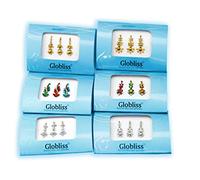 Globliss 6 paquetes con 18 gemas largas de la cara de Bindis india para la frente, color plateado y dorado