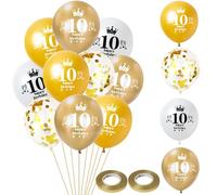 Globo 10 años cumpleaños niño niña decoración 14 piezas oro blanco látex globo 10 años cumpleaños decoración Happy 10th Birthday globos 10 niña niño fiesta deco 10 chica chico