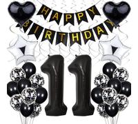 Globo 11 cumpleaños decoración, cumpleaños negro 11 años niño, blanco y negro fiesta decoración, 11 cumpleaños niña niño, plata cumpleaños decoración 11 años niña, 11 Decoración de cumpleaños para niñ