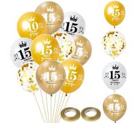 Globo 15 años cumpleaños niño niña decoración 32 piezas oro blanco látex globo 15 años cumpleaños decoración Happy 15th Birthday globos 15 años niña niño fiesta deco cumpleaños 15 años chica chico