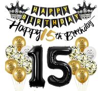 Globo 15 cumpleaños deco niño niña oro Negro Foil Globo 15 años decoración de cumpleaños Negro Feliz 15 cumpleaños guirnalda decoración de cumpleaños 15 deco cumpleaños 15 años niño niña